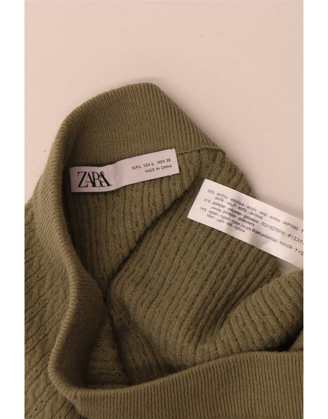 Zara Damestrik lige nederdel Stor W30 Khaki Akryl