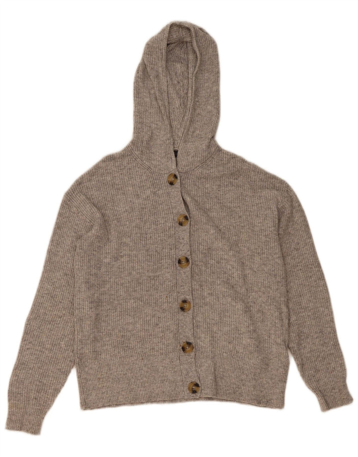 MARKS & SPENCER Dame hætte cardigan sweater UK 14 mellemgrå polyester