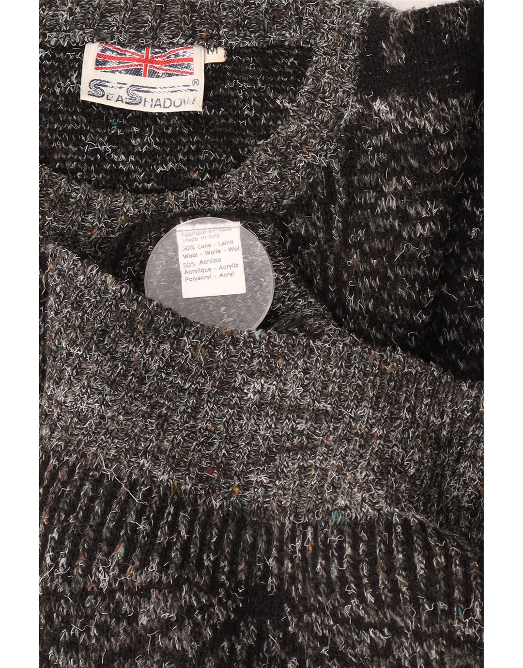 Vintage Herre Boat Neck Jumper Sweater Medium Grey Geometrisk Uld