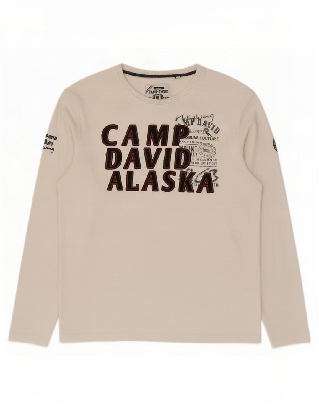 Camp David Herre grafisk top langærmet XL hvid bomuld