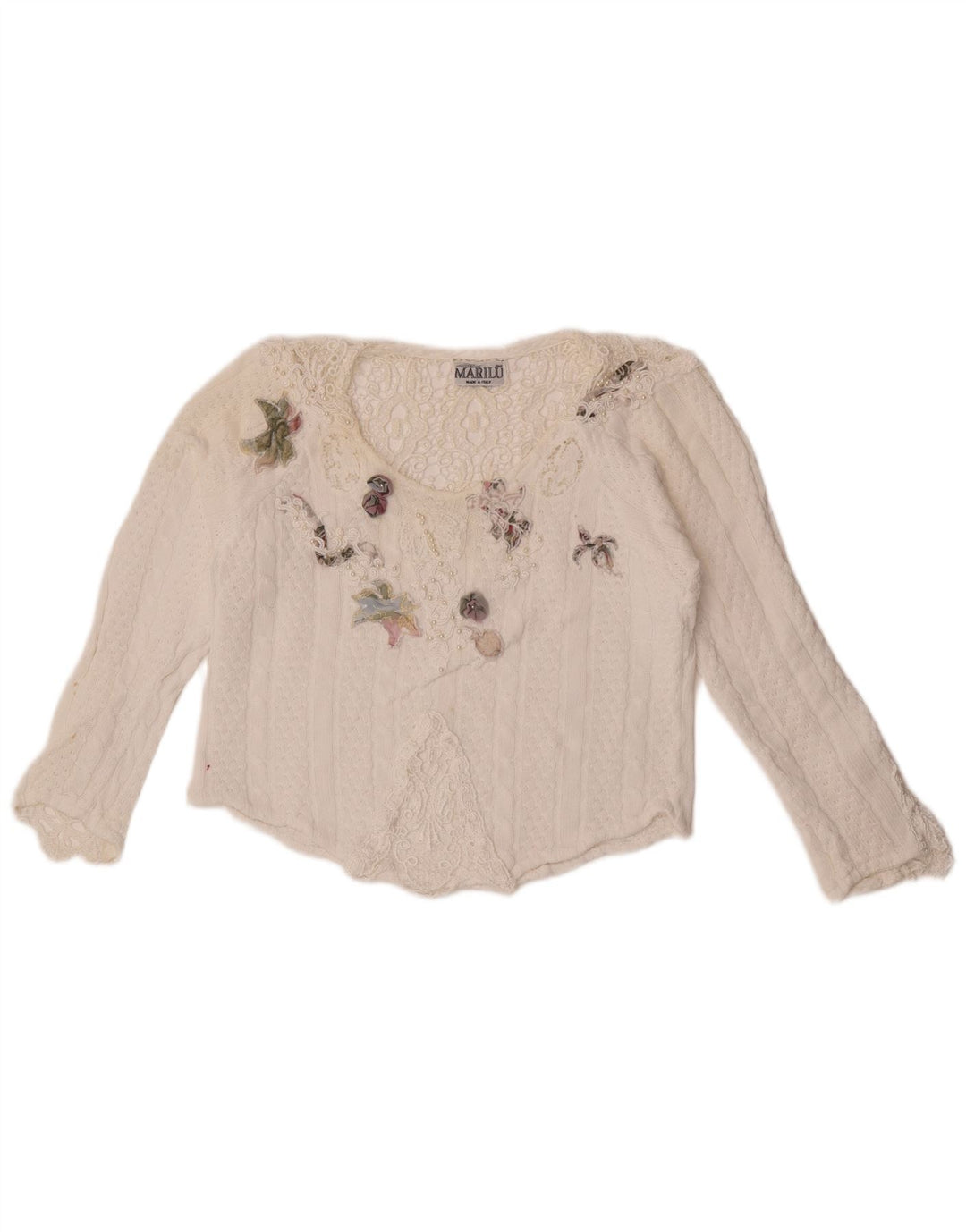 Marilu Kvinders abstrakt mønster Crop Top UK 10 Small White