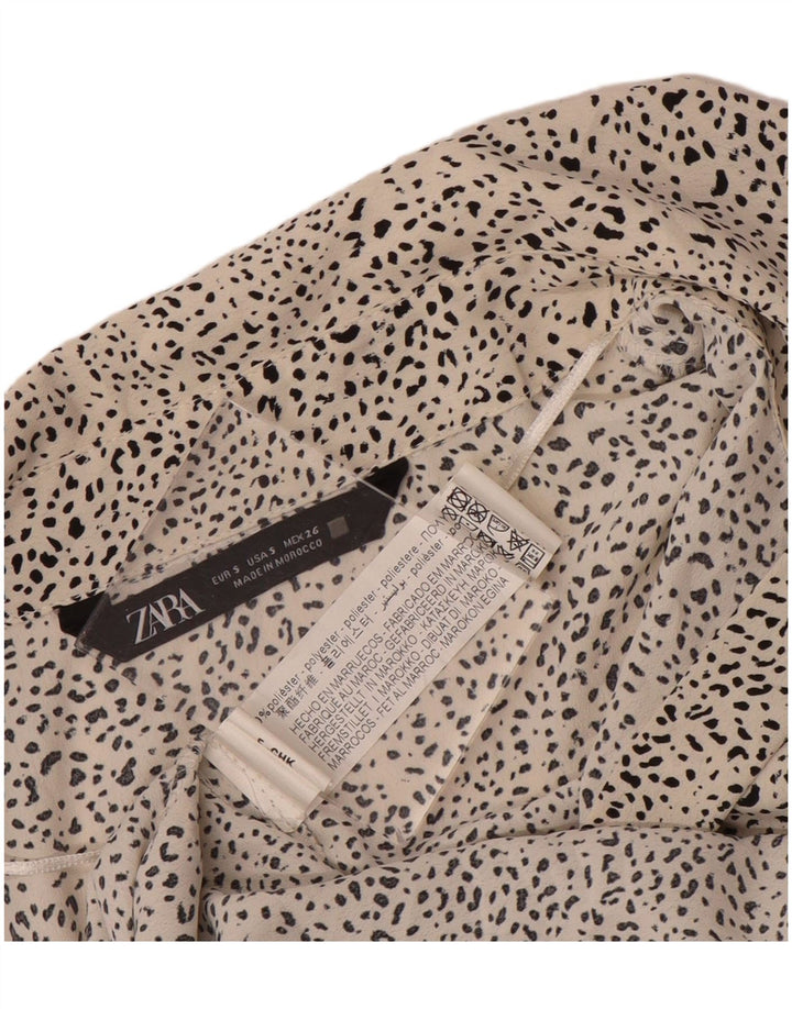 Zara Oversized skjortebluse til kvinder UK 10 Lille hvid plettet polyester