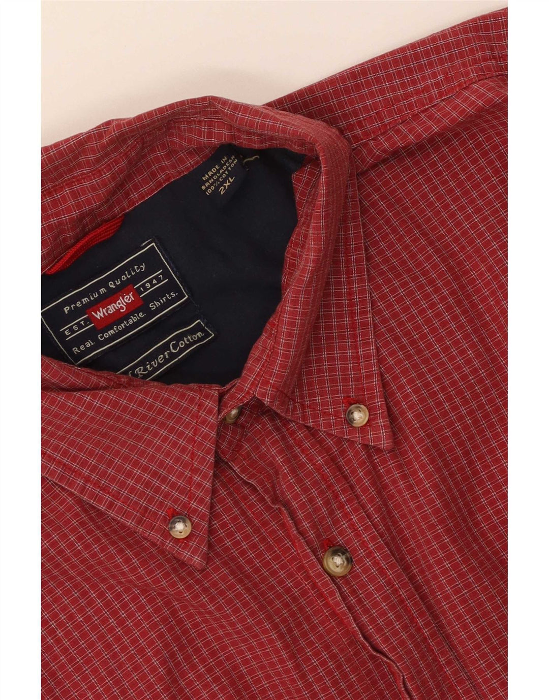 Wrangler kortærmet herreskjorte 2XL rød ternet bomuld