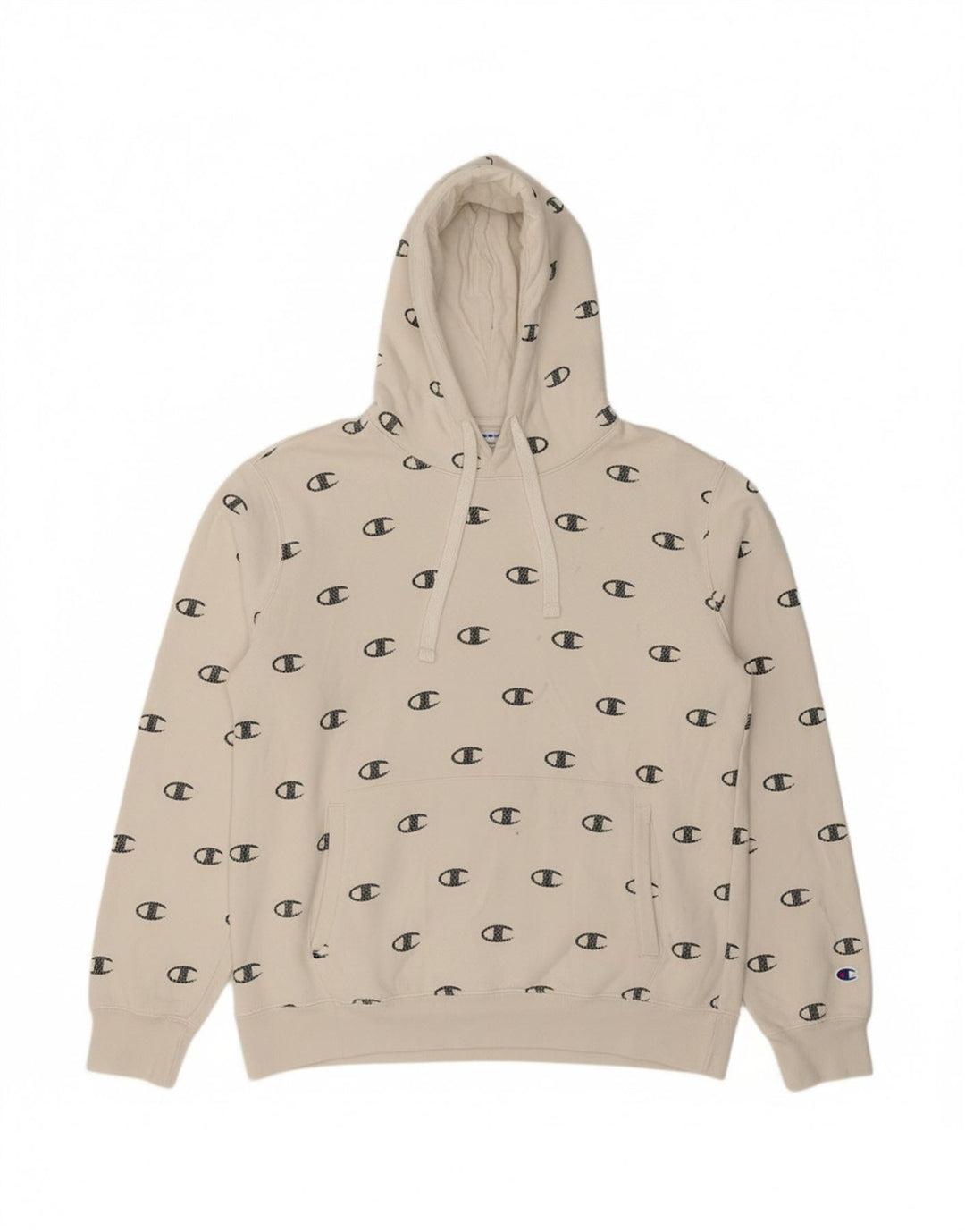 CHAMPION Mens Graphic Hoodie Jumper Large White Cotton