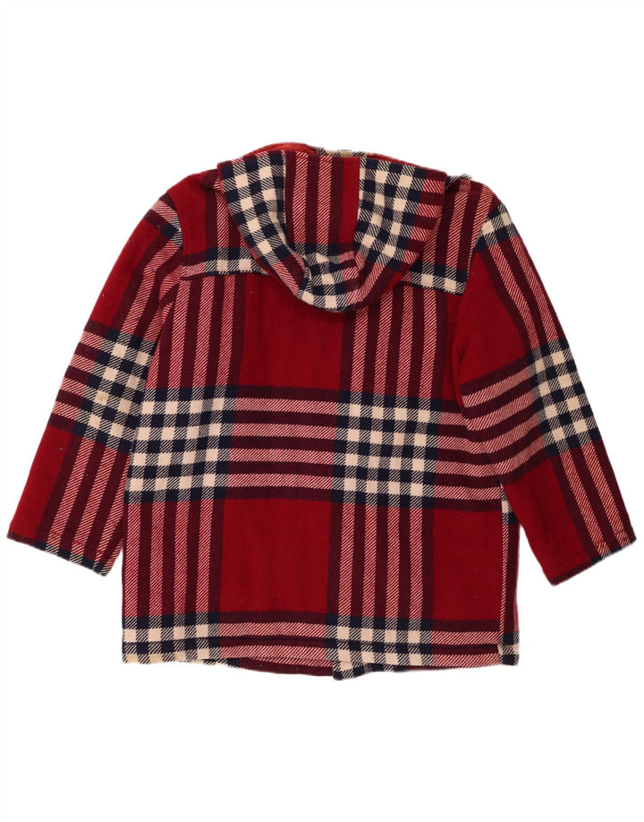 BENETTON Dame hætteoverfrakke UK 18 XL Rød Plaid Uld