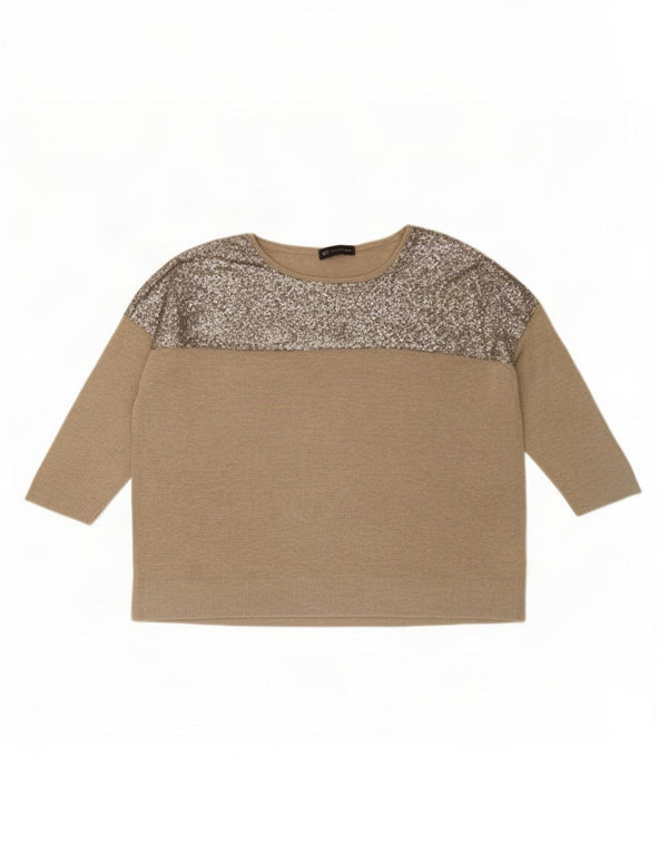 Marks & Spencer damepaillettertop 3/4 ærmer UK 18 XL guldviscose