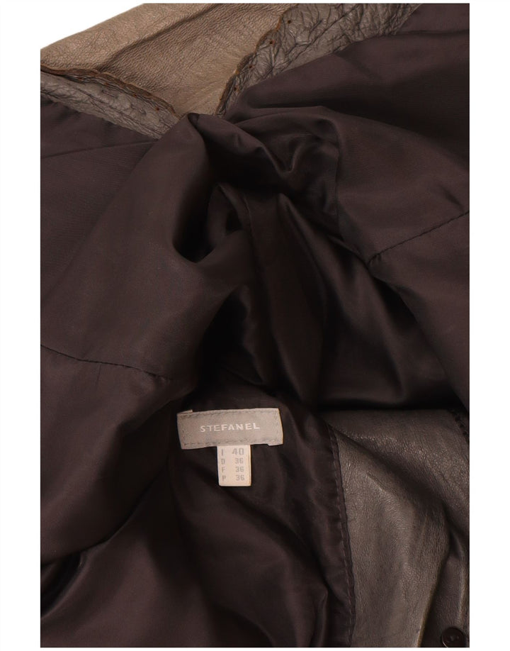 Stefanel Dame 2-knaps læder blazerjakke IT 40 Lille gråt læder