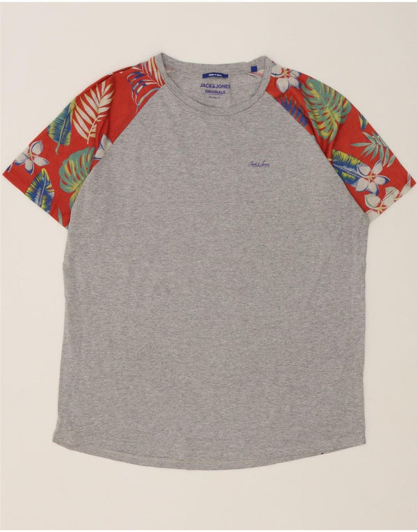 Jack & Jones Herre Regular Fit T-Shirt Top XL Grå Blomsterbomuld
