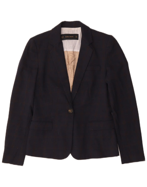 Zara Dame 1-knaps blazerjakke UK 6 XS marineblå polyester
