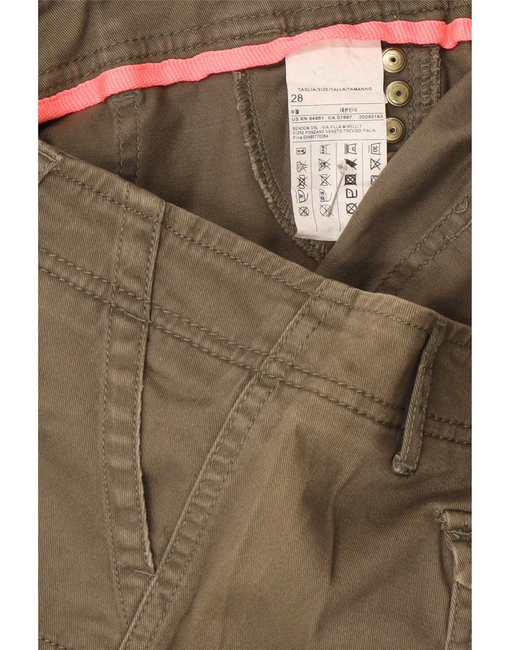 Benetton Dame Denim Hot Pants W28 Medium Khaki Bomuld
