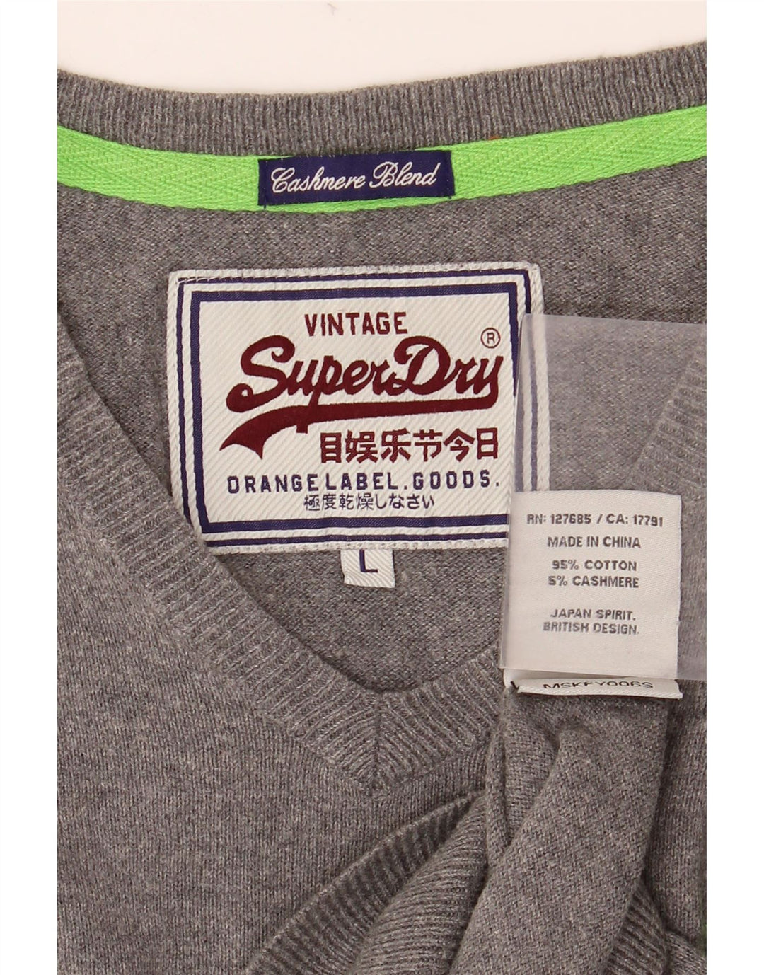 SUPERDRY Herre V-hals sweater Stor grå bomuld