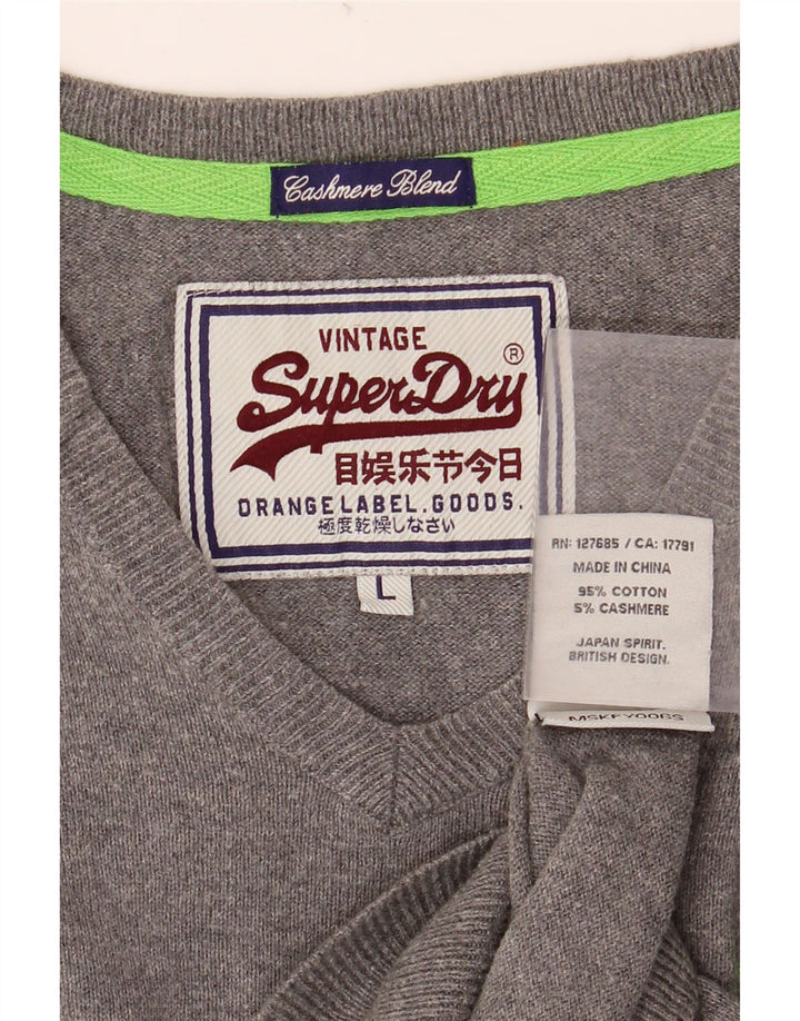 SUPERDRY Herre V-hals sweater Stor grå bomuld
