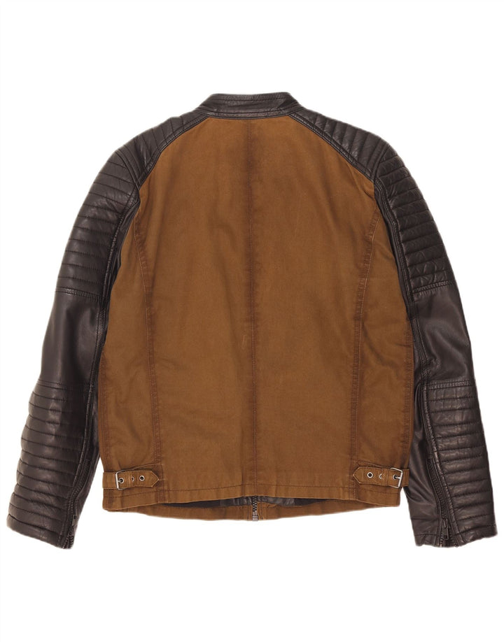 Freaky Nation Racerjakke til mænd UK 38 Medium Brown Colourblock