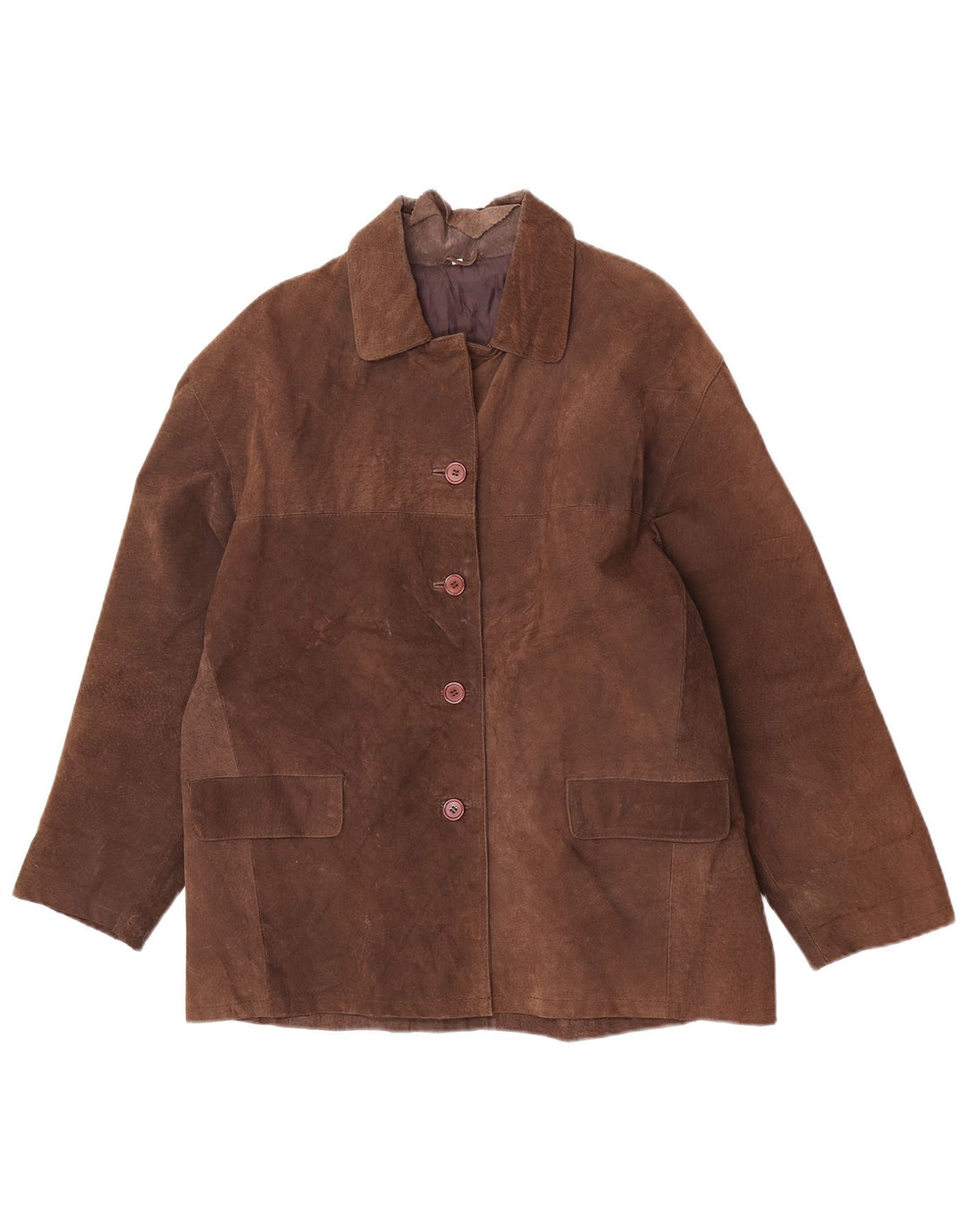 Vintage Dame Loose Fit Læderjakke UK 14 Medium Brun Læder