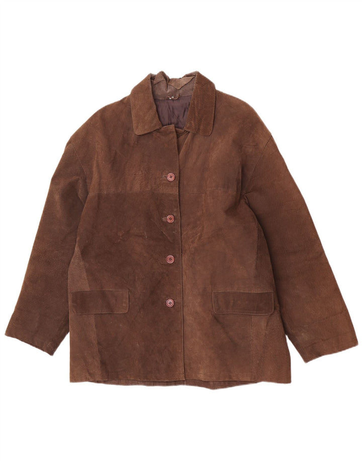 Vintage Dame Loose Fit Læderjakke UK 14 Medium Brun Læder