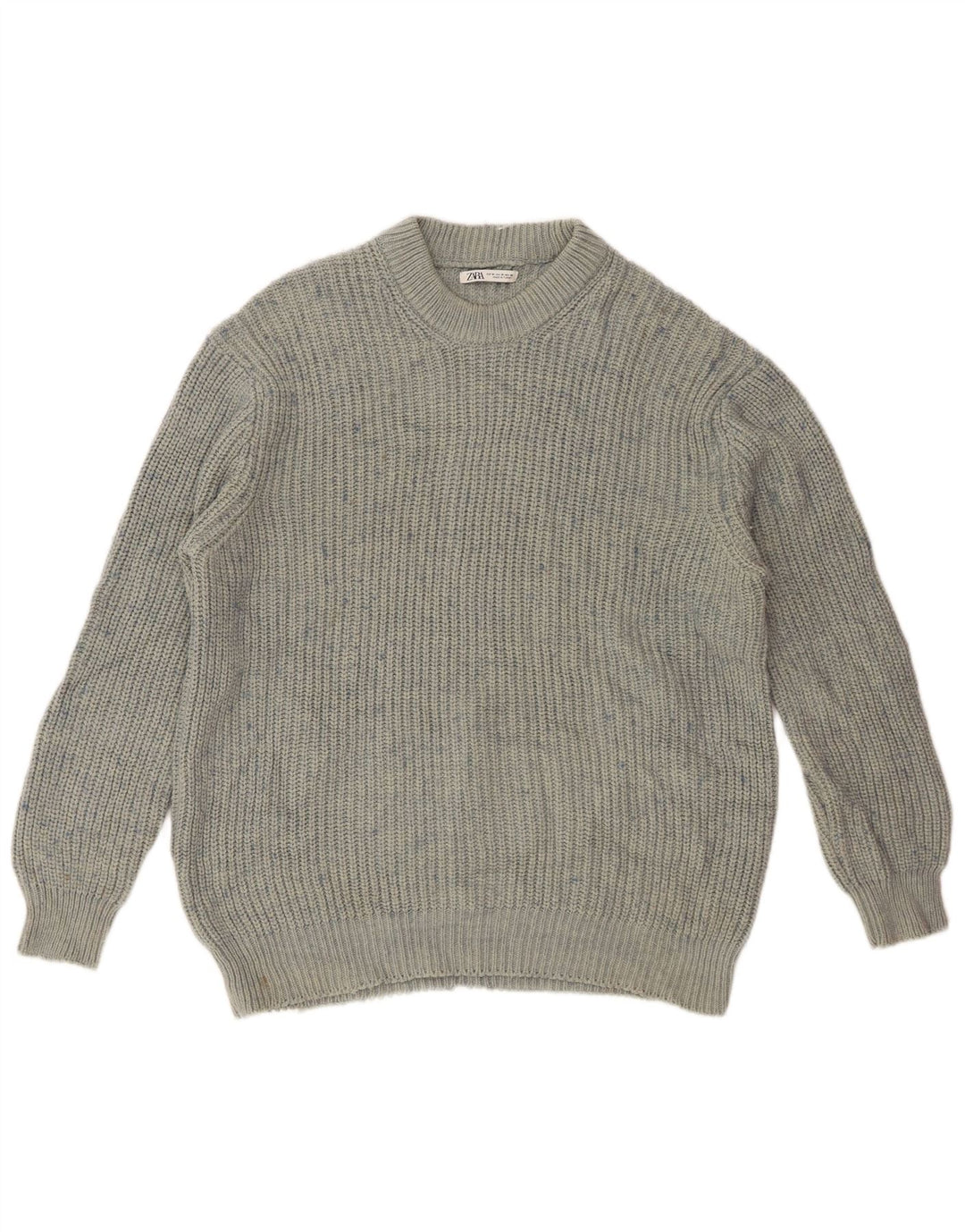 Zara Herre Crew Neck Jumper Sweater Medium Blue Flecked Acryl