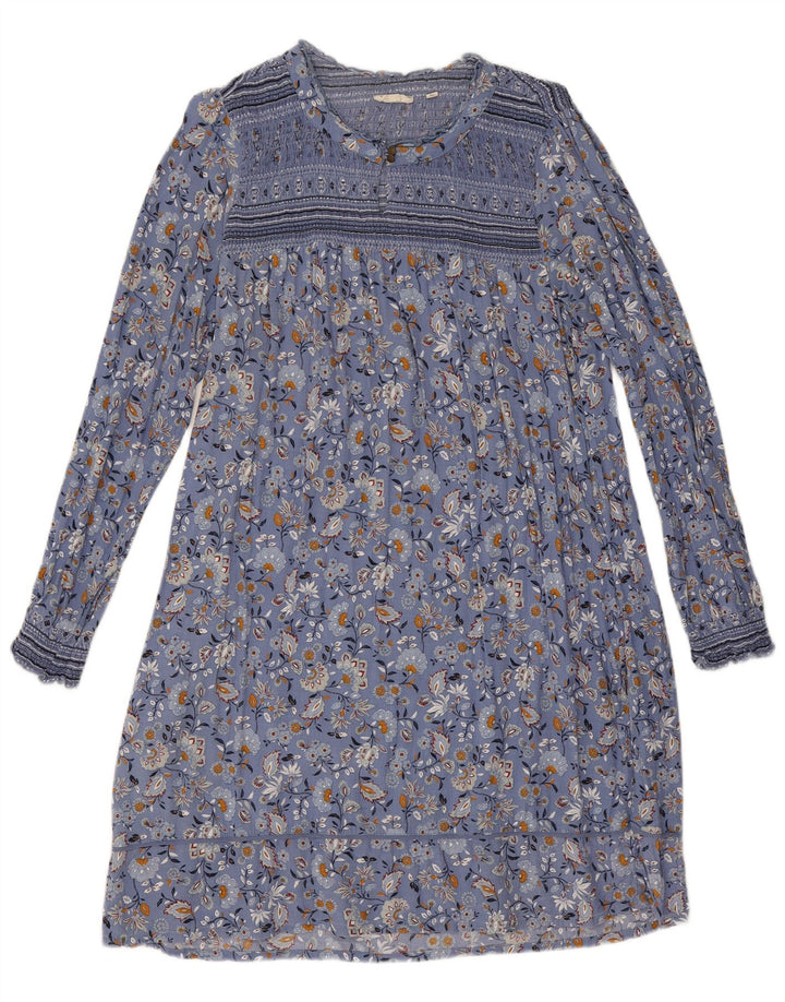 Fat Face Dame Langærmet Basic Dress UK 12 Medium Blue Floral Viscose