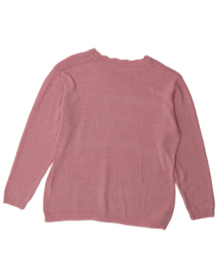 VINTAGE Womens Boat Neck Jumper Sweater UK 14 Large Pink Floral Bomuld