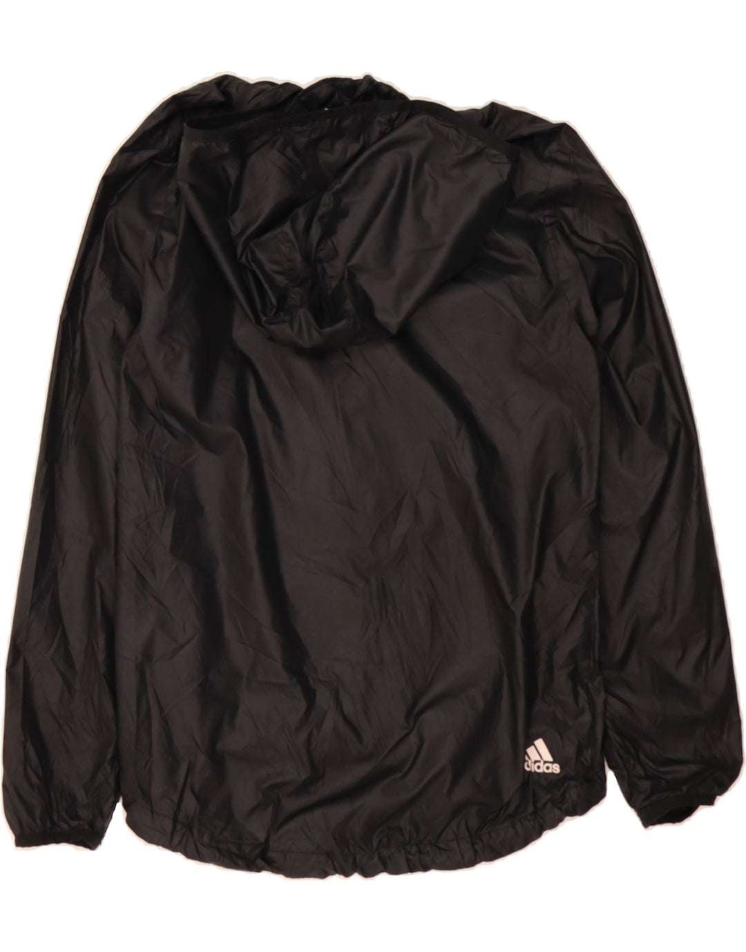 ADIDAS Womens Oversized Graphic Hooded Rain Jacket UK 8/10 Small Black Vintage Adidas and Second-Hand Adidas from Messina Hembry 