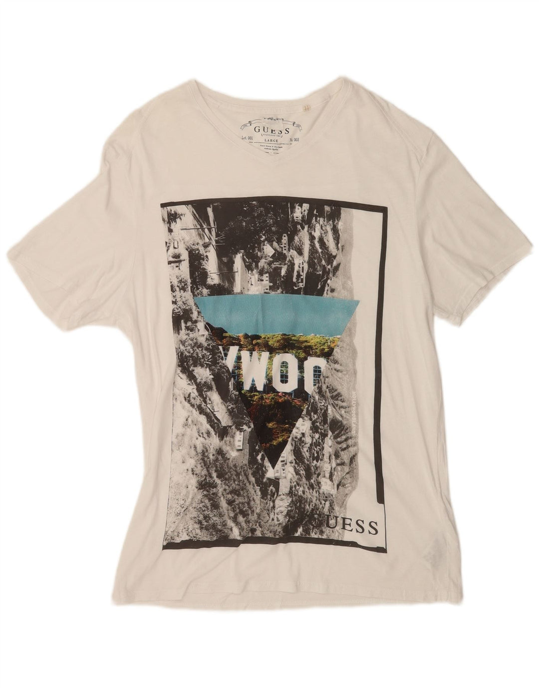 Guess Herre Grafisk T-Shirt Top UK 40 Medium Hvid Bomuld