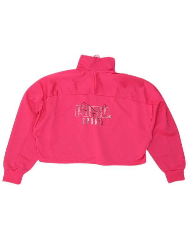 Puma Dame Oversized grafisk Zip Neck Sweatshirt Jumper UK 14 Medium Pink