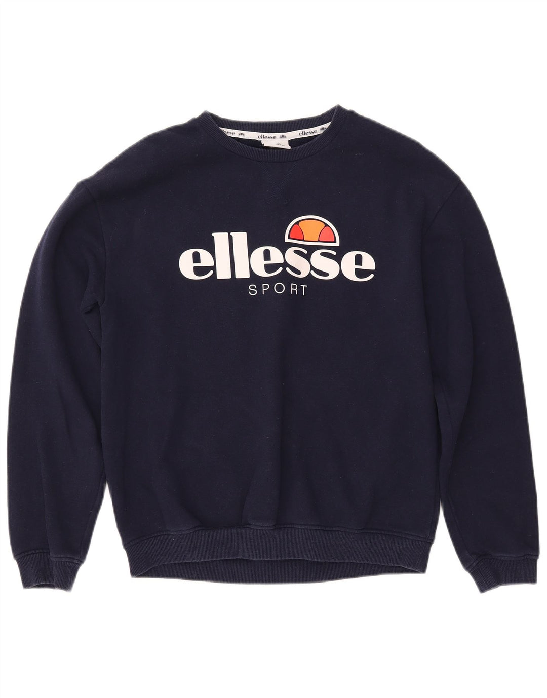 ELLESSE Grafisk Sweatshirt Jumper UK 12 Medium Marineblå Bomuld