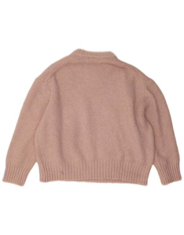 Zara Womens Crop Oversized Crew Neck Jumper Sweater UK 16 Large Pink