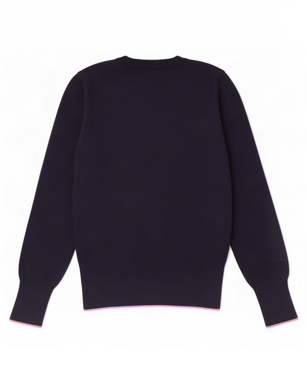 Fred Perry Dame V-hals sweater UK 8 Lille marineblå uld