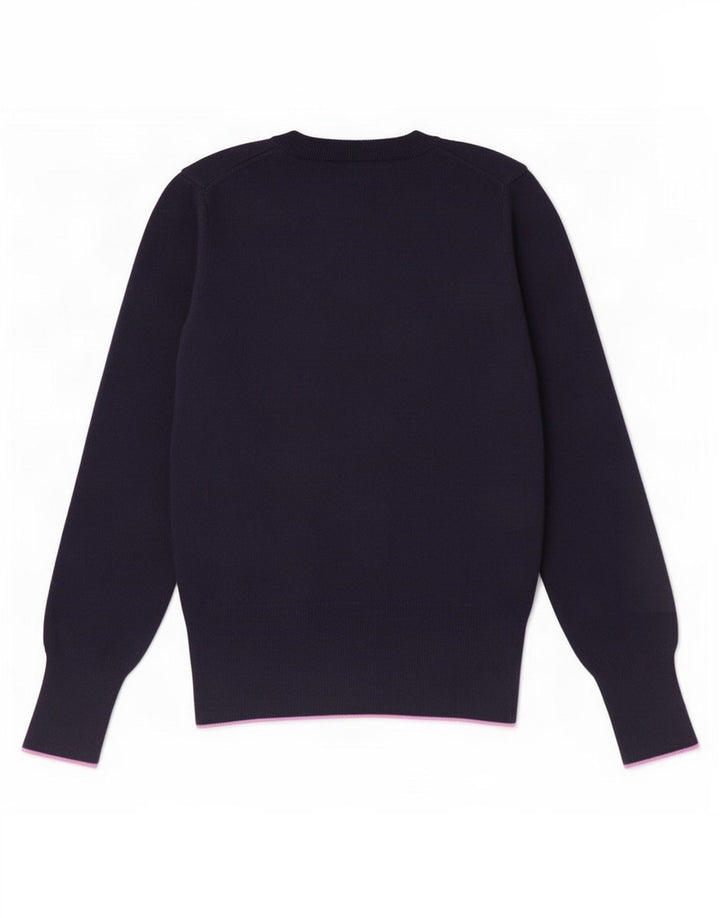 Fred Perry Dame V-hals sweater UK 8 Lille marineblå uld