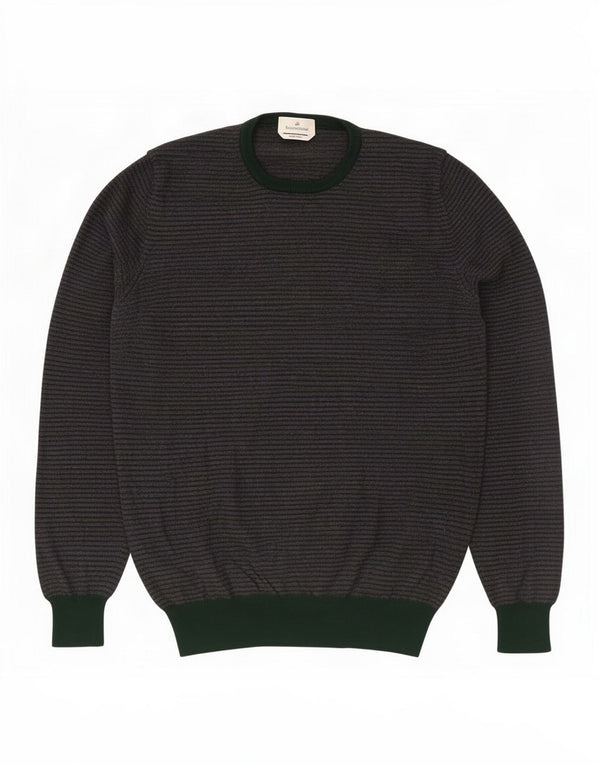 Brooksfield Herre Crew Neck Jumper Sweater IT 54 XL Grå nålestribet uld