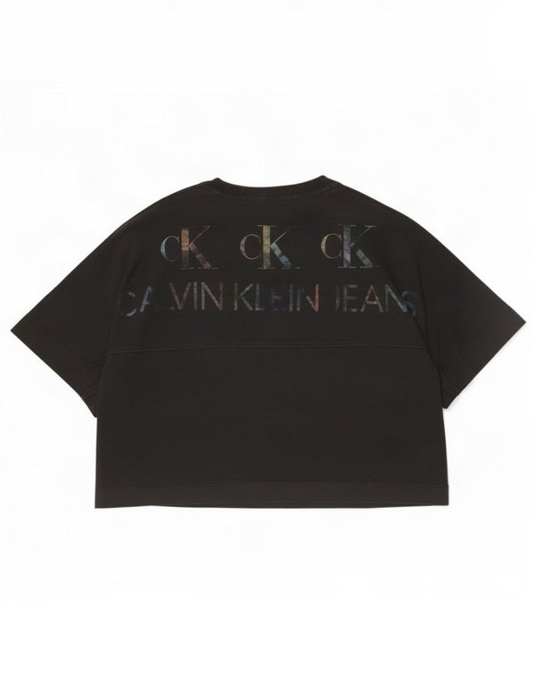 Calvin Klein Jeans Dame Crop Grafisk T-Shirt Top UK 10 Small Black Bomuld