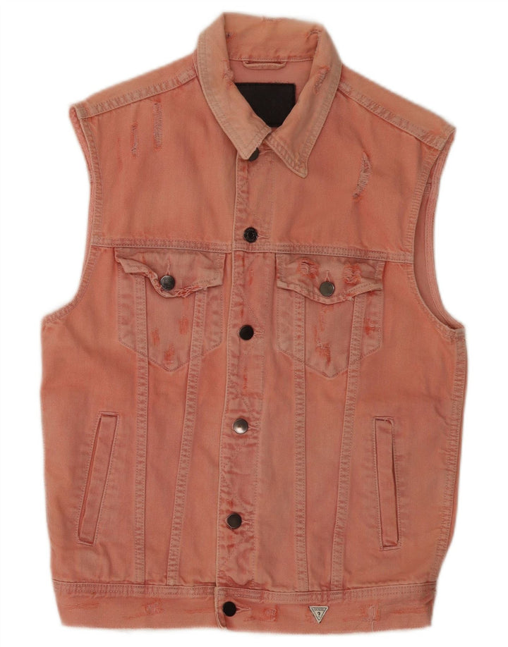 Guess Womens Grafisk Denim Gilet UK 14 Medium Pink Bomuld