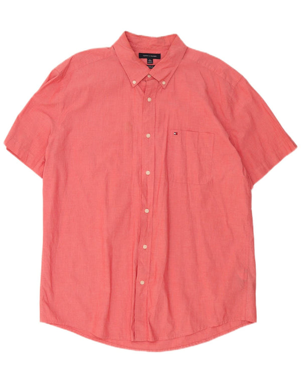 Tommy Hilfiger Mens Short Sleeve Classic Fit Shirt XL Red Cotton