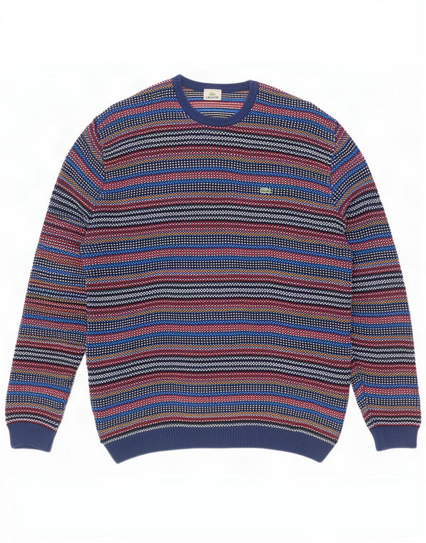 Lacoste Herre Crew Neck Jumper Sweater Størrelse 7 2XL Flerfarvet nålestribe