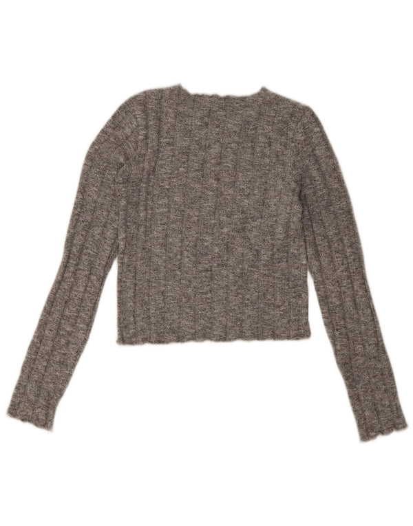 Zara Womens Crop Crew Neck Jumper Sweater UK 8 Small Grey Flecked