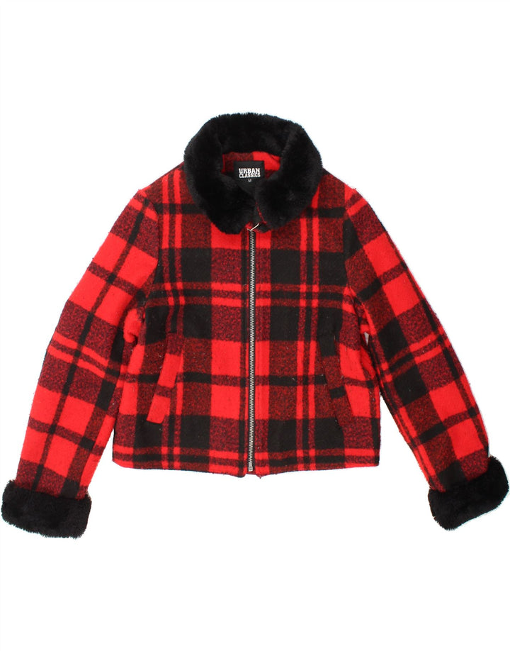 URBAN CLASSICS Womens Fleece Bomber Jacket UK 14 Medium Red Check Vintage Urban Classics and Second-Hand Urban Classics from Messina Hembry 
