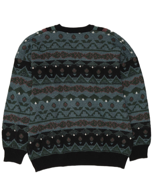 Vintage Herre V-hals sweater IT 60/62 3XL Grøn Geometrisk Retro