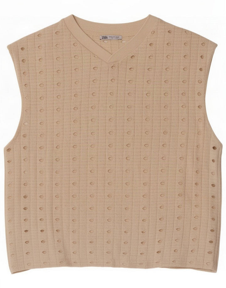 Zara Damevest Top UK 14 Medium Beige Polyester
