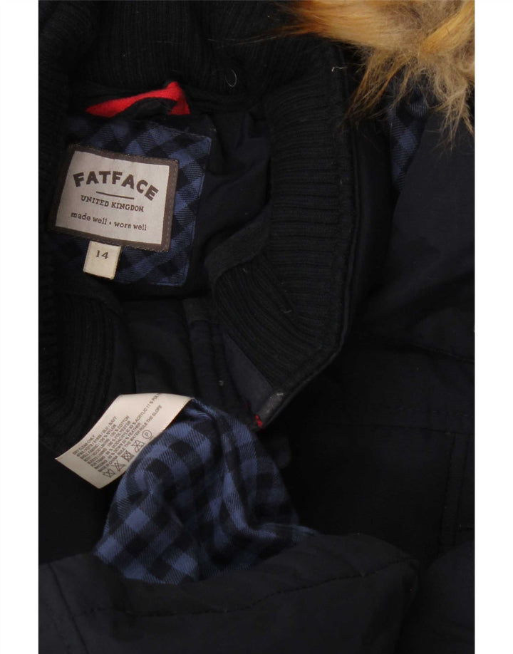 Fat Face Dame Hætte Polstret Frakke UK 14 Medium Navy Blue Nylon