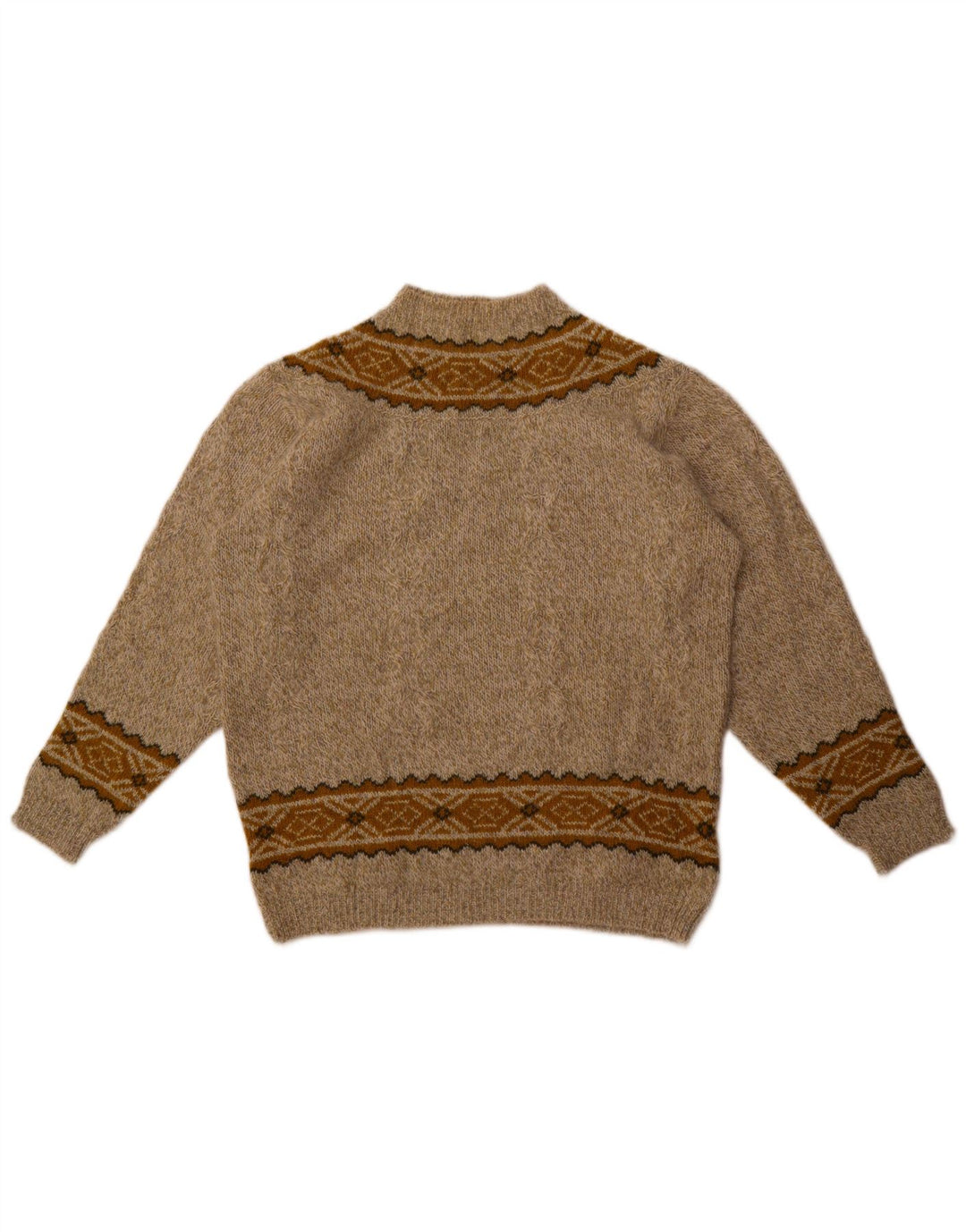 Vintage Dame Turtle Neck Jumper Sweater UK 16 Stor Beige Geometrisk Uld