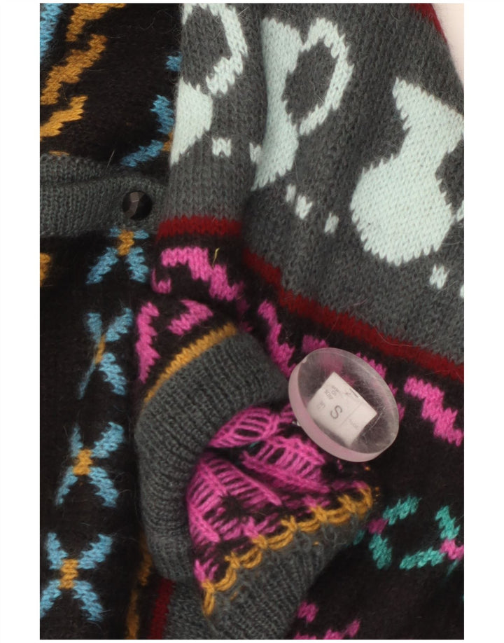 Vintage kvinders abstrakt mønster cardigan sweater UK 10 Small Multicolored