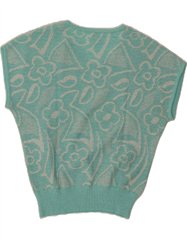 VINTAGE Dame sweater med rund hals IT 42 Medium Blue Floral