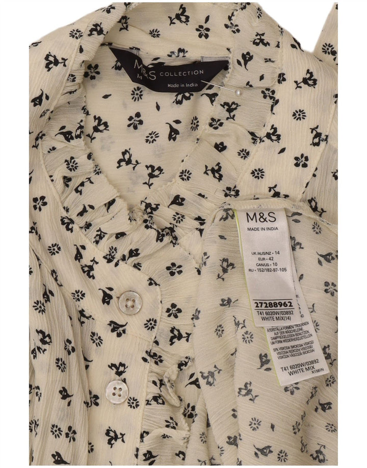 Marks & Spencer Dame Oversized skjortebluse UK 14 Large Off White Floral