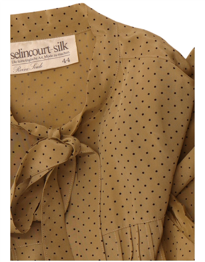 VINTAGE Dame Front Tie Langærmet Maxikjole EU 44 XL Brun Plettet