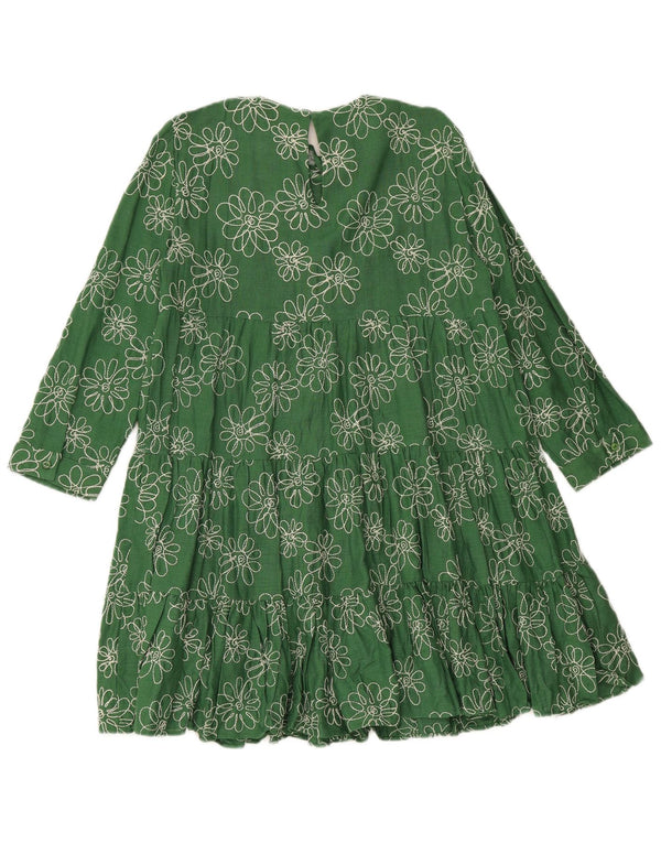 Zara Dame 3/4 ærmer Loose Fit Tiered Dress UK 6 XS Grøn blomsterviscose