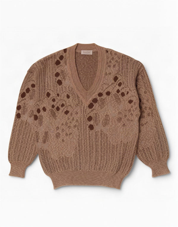 Bueckle Herre V-hals sweater EU 52 Stor brun geometrisk bomuld