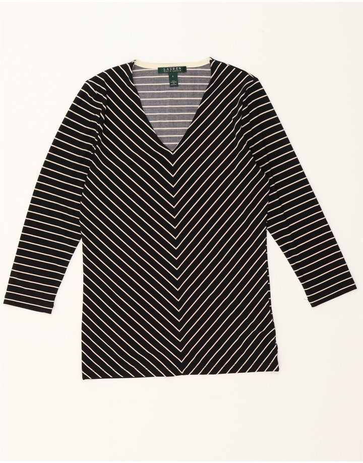 RALPH LAUREN Womens Top 3/4 Sleeve UK 10 Small Black Striped Polyester Vintage Ralph Lauren and Second-Hand Ralph Lauren from Messina Hembry 