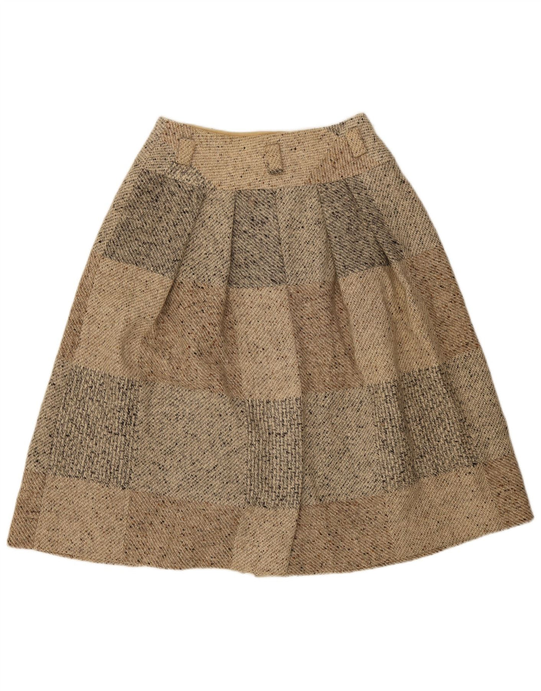 Halvfjerds Dame Midi Nederdel IT 46 Large W30 Beige Patchwork Virgin Wool