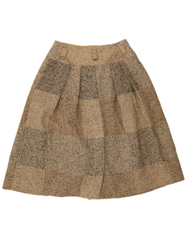 Halvfjerds Dame Midi Nederdel IT 46 Large W30 Beige Patchwork Virgin Wool