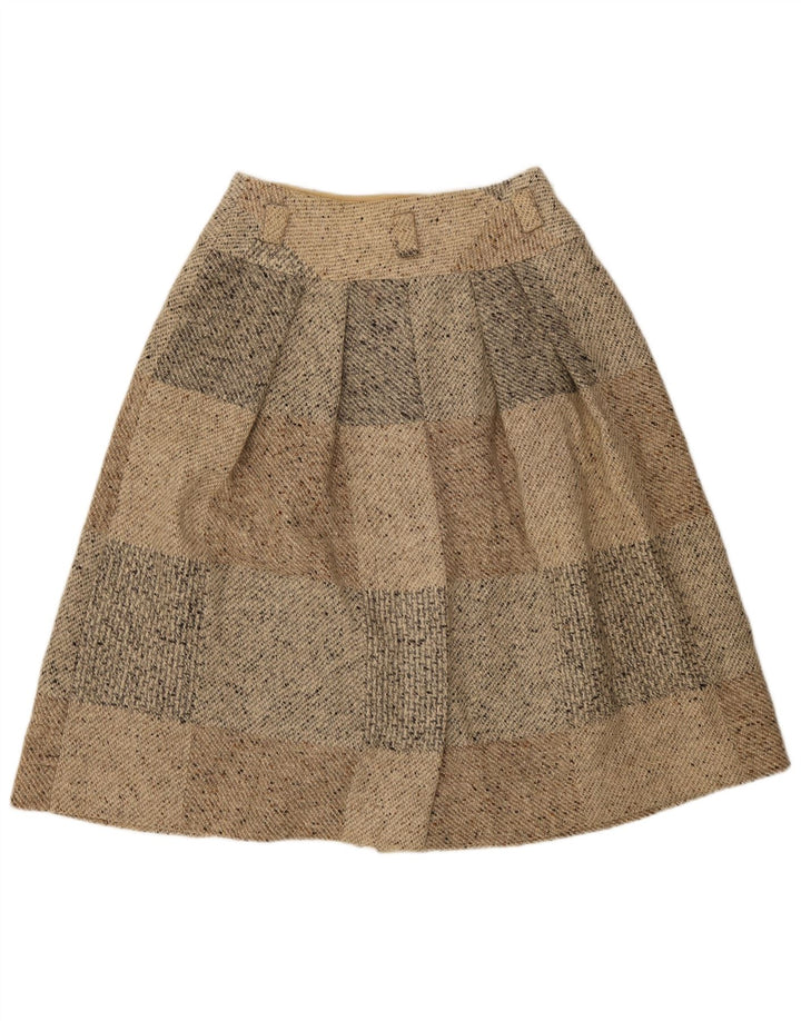 Halvfjerds Dame Midi Nederdel IT 46 Large W30 Beige Patchwork Virgin Wool